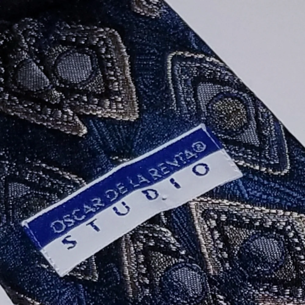 Oscar De La Renta Men's Tie Studio Black Blue Beige Made in the USA
